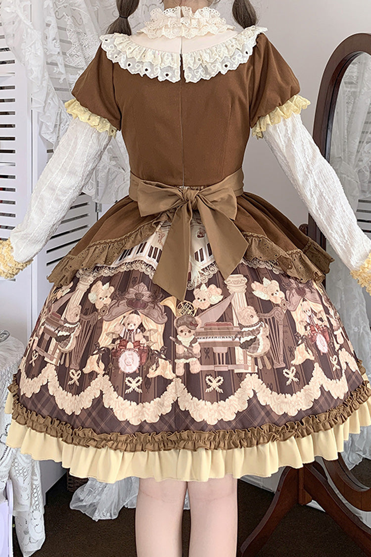 Gothic Lolita Dress - Little Bear Concerto, Brown, Detachable Detail, Bow Detail, Ruffled - additional product view 7