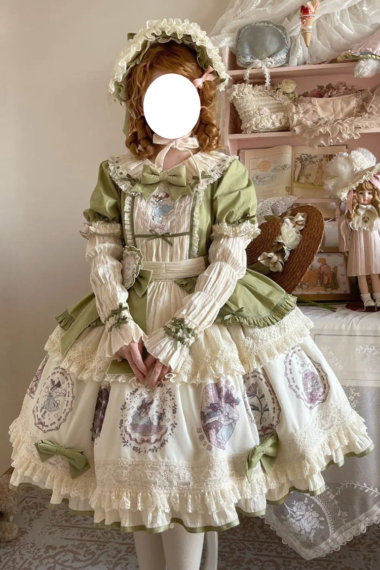 Gothic Lolita Dress - Little Ida's Flowers, Green, Ruffled, Printed, Sweet Style - additional product view 2