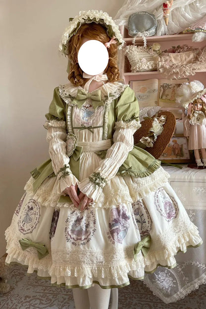 Gothic Lolita Dress - Little Ida's Flowers, Green, Ruffled, Printed, Sweet Style - additional product view 2