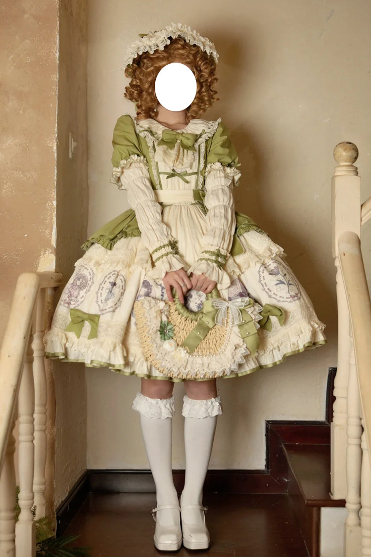 Gothic Lolita Dress - Little Ida's Flowers, Green, Ruffled, Printed, Sweet Style - additional product view 4
