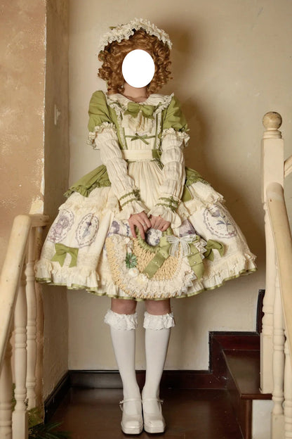 Gothic Lolita Dress - Little Ida's Flowers, Green, Ruffled, Printed, Sweet Style - additional product view 4