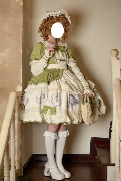 Gothic Lolita Dress - Little Ida's Flowers, Green, Ruffled, Printed, Sweet Style - additional product view 5