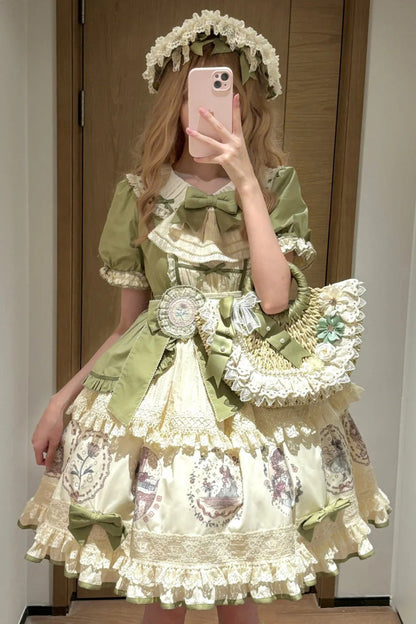Gothic Lolita Dress - Little Ida's Flowers, Green, Ruffled, Printed, Sweet Style - additional product view 7