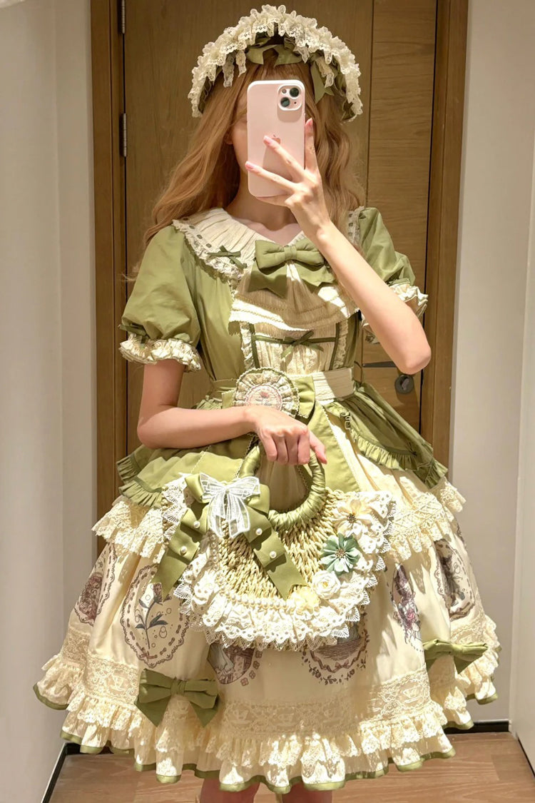 Gothic Lolita Dress - Little Ida's Flowers, Green, Ruffled, Printed, Sweet Style - additional product view 8