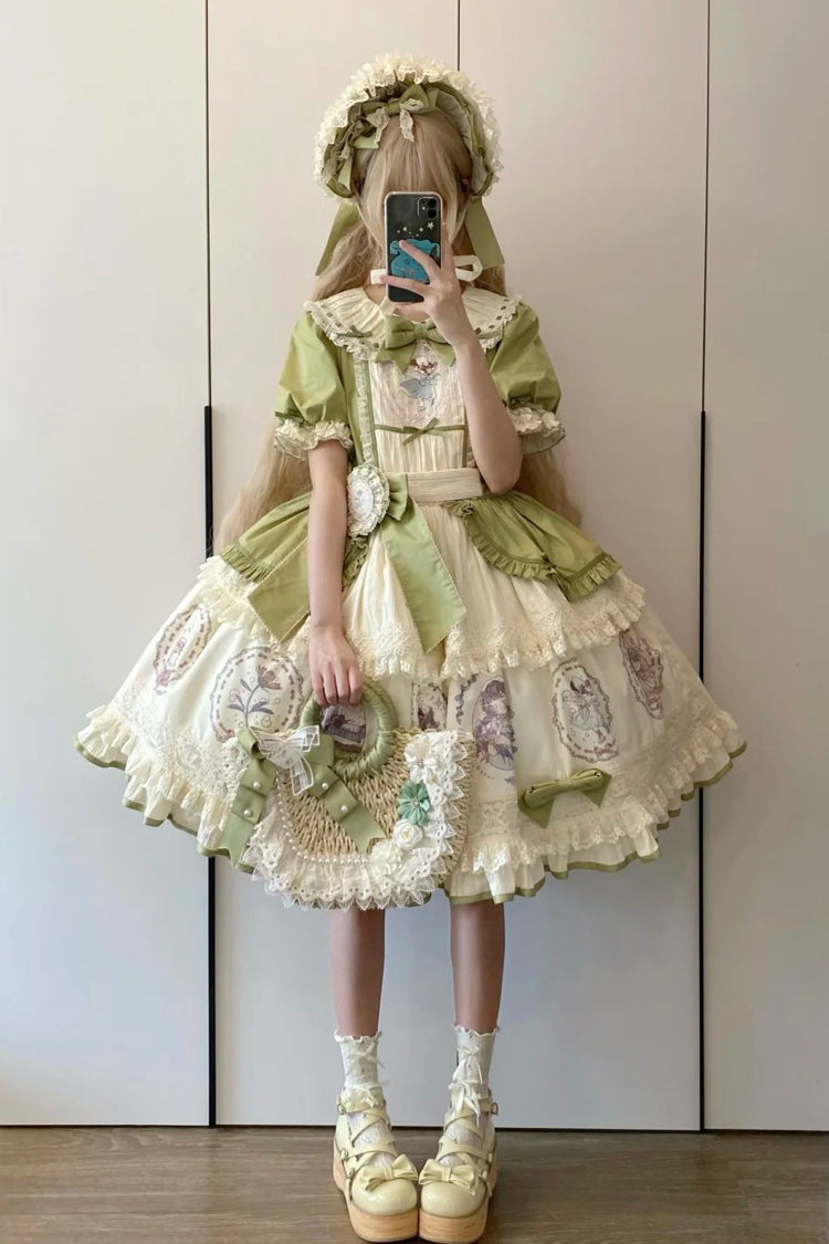 Gothic Lolita Dress - Little Ida's Flowers, Green, Ruffled, Printed, Sweet Style - additional product view 10