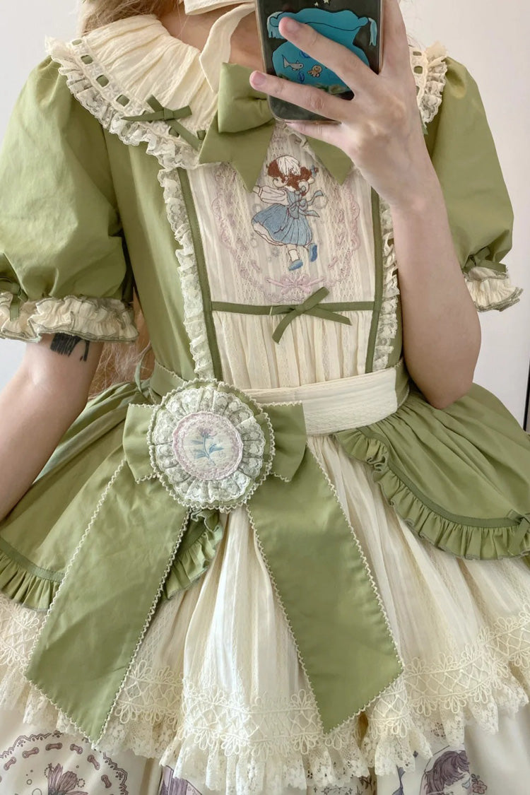 Gothic Lolita Dress - Little Ida's Flowers, Green, Ruffled, Printed, Sweet Style - additional product view 11
