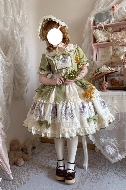 Gothic Lolita Dress - Little Ida's Flowers, Green, Ruffled, Printed, Sweet Style - additional product view 13