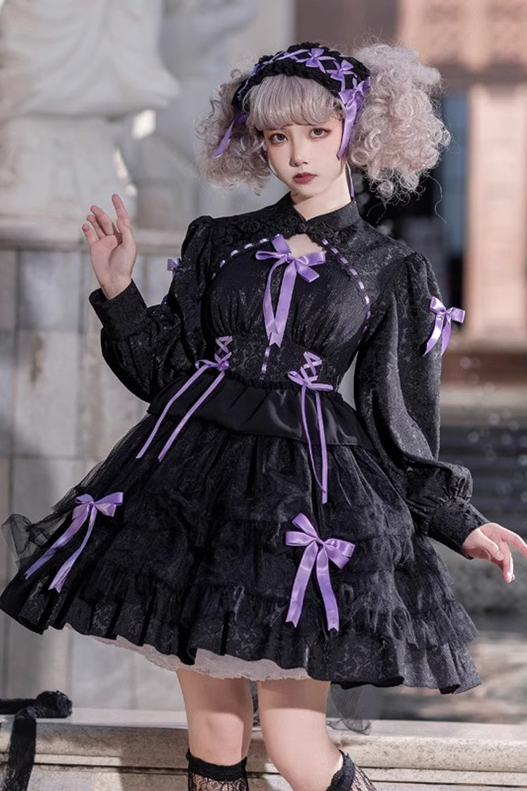 Gothic Lolita Dress - Love Song, 3 Colors, Ruffled, Layered, Long Sleeves - S Black/Purple / M Black/Purple / L Black/Purple option