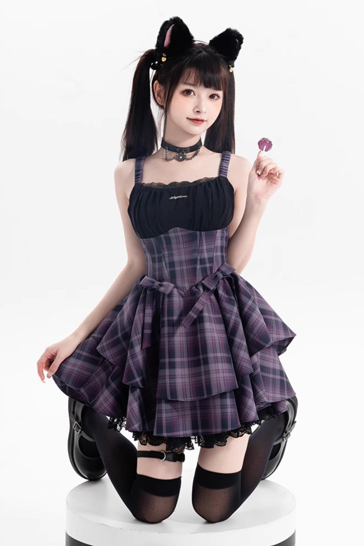 Gothic Lolita Dress - Magic Cat, Purple, Striped, Bow Detail, Printed - additional product view 2