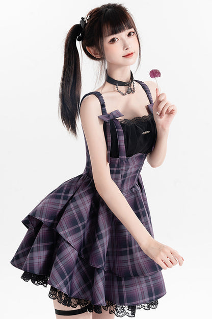 Gothic Lolita Dress - Magic Cat, Purple, Striped, Bow Detail, Printed - additional product view 4