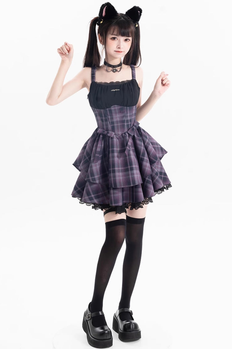 Gothic Lolita Dress - Magic Cat, Purple, Striped, Bow Detail, Printed - additional product view 7
