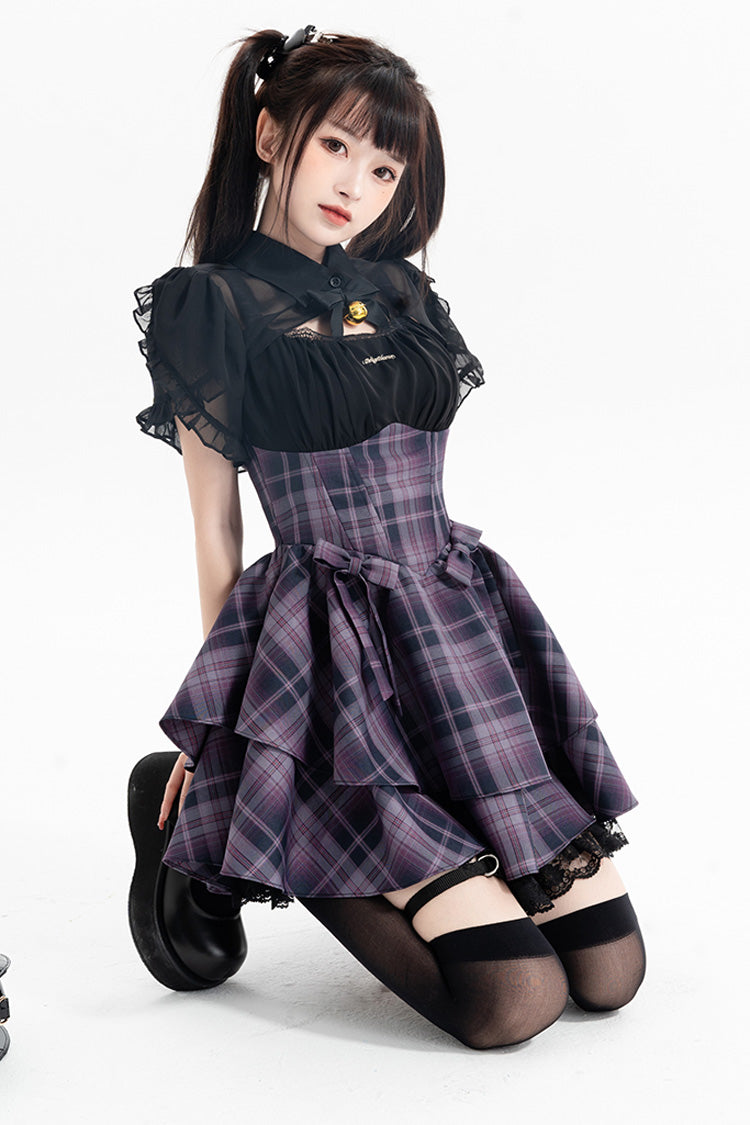 Gothic Lolita Dress - Magic Cat, Purple, Striped, Bow Detail, Printed - additional product view 8