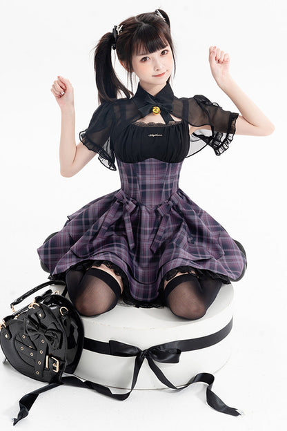 Gothic Lolita Dress - Magic Cat, Purple, Striped, Bow Detail, Printed - additional product view 9