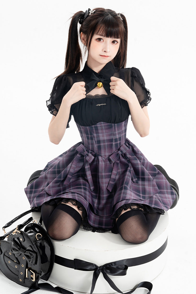 Gothic Lolita Dress - Magic Cat, Purple, Striped, Bow Detail, Printed - additional product view 10