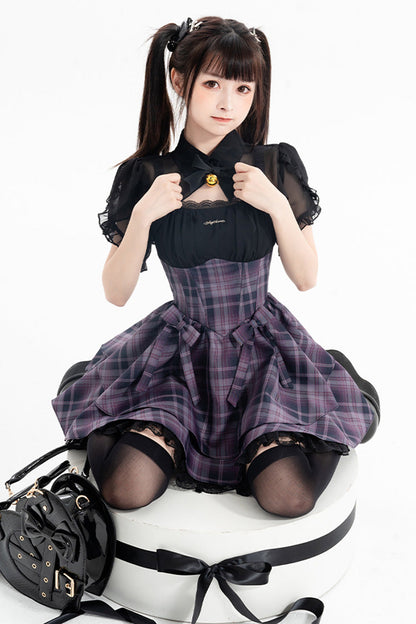 Gothic Lolita Dress - Magic Cat, Purple, Striped, Bow Detail, Printed - additional product view 10