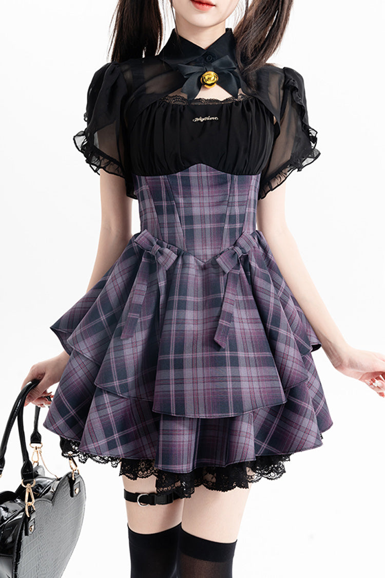 Gothic Lolita Dress - Magic Cat, Purple, Striped, Bow Detail, Printed - main product image