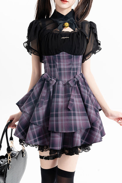 Gothic Lolita Dress - Magic Cat, Purple, Striped, Bow Detail, Printed - main product image