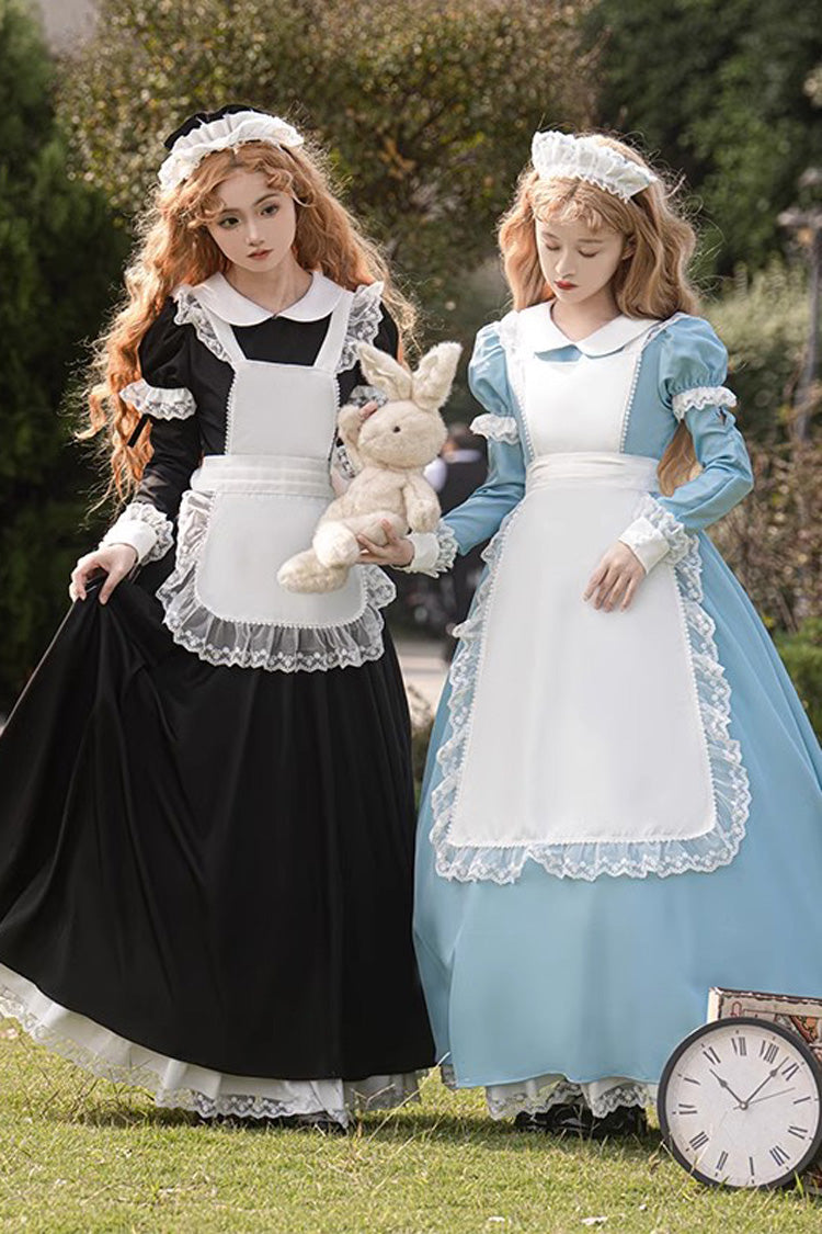 Gothic Lolita Dress - Maid Lapel Collar Ruffle, 2 Colors, Short Version, Long Version - main product image