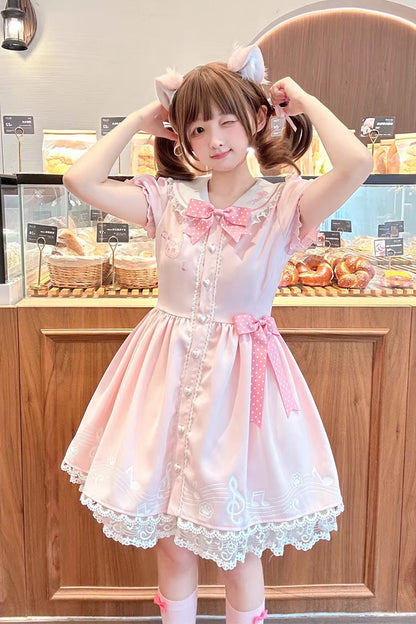 Gothic Lolita Dress - Melody Kitty, Pink, Ruffled, Embroidered, Sweet Style - main product image