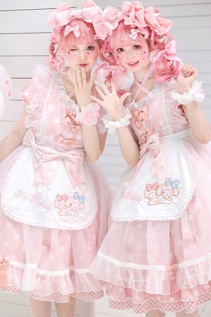 Gothic Lolita Dress - Melody Print Ruffle Bowknot, Pink, Printed, Sweet Style, Bow Detail - additional product view 3