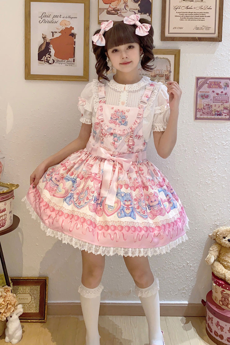 Gothic Lolita Dress - Milky Berry Bear Print Pink, Pink, Sweet Style, Bow Detail - additional product view 2