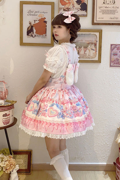 Gothic Lolita Dress - Milky Berry Bear Print Pink, Pink, Sweet Style, Bow Detail - additional product view 4