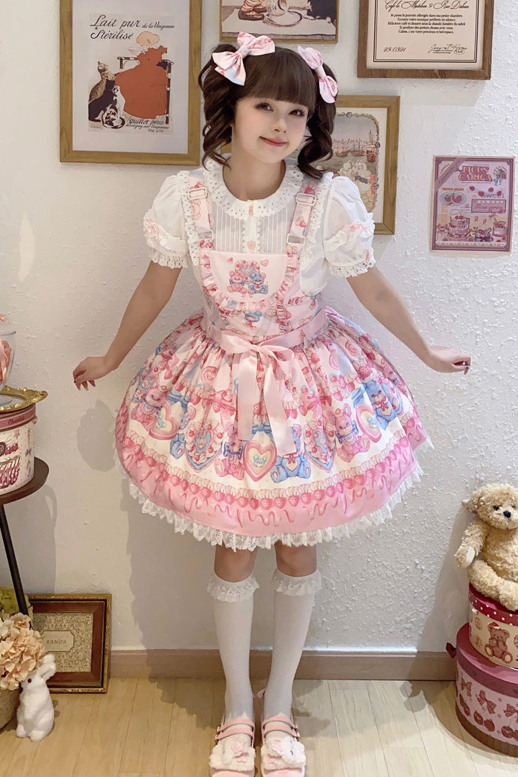 Gothic Lolita Dress - Milky Berry Bear Print Pink, Pink, Sweet Style, Bow Detail - additional product view 5