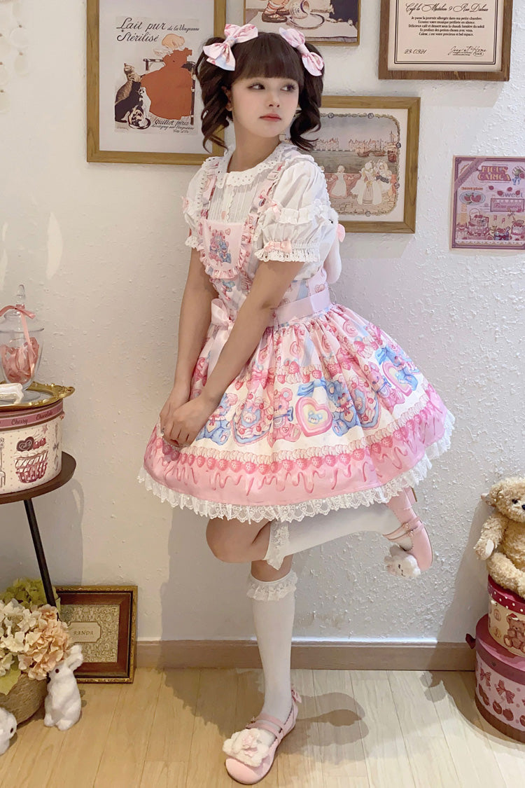 Gothic Lolita Dress - Milky Berry Bear Print Pink, Pink, Sweet Style, Bow Detail - additional product view 6