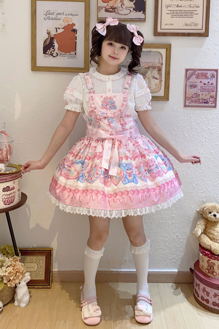 Gothic Lolita Dress - Milky Berry Bear Print Pink, Pink, Sweet Style, Bow Detail - additional product view 7
