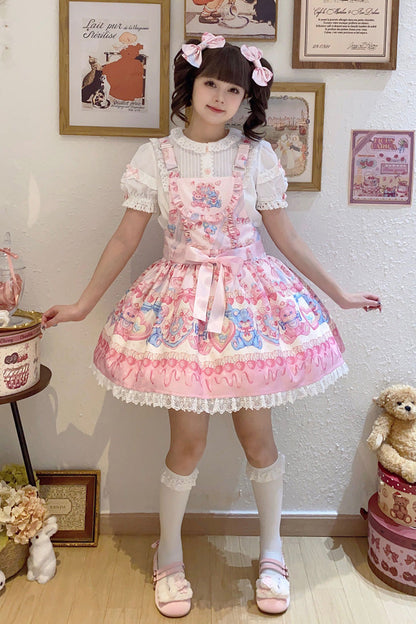 Gothic Lolita Dress - Milky Berry Bear Print Pink, Pink, Sweet Style, Bow Detail - additional product view 7