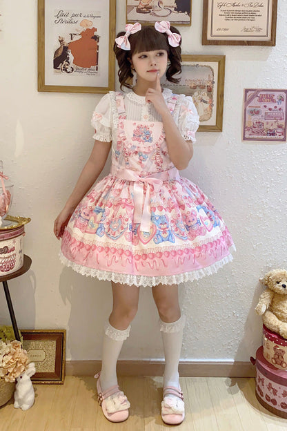 Gothic Lolita Dress - Milky Berry Bear Print Pink, Pink, Sweet Style, Bow Detail - additional product view 8