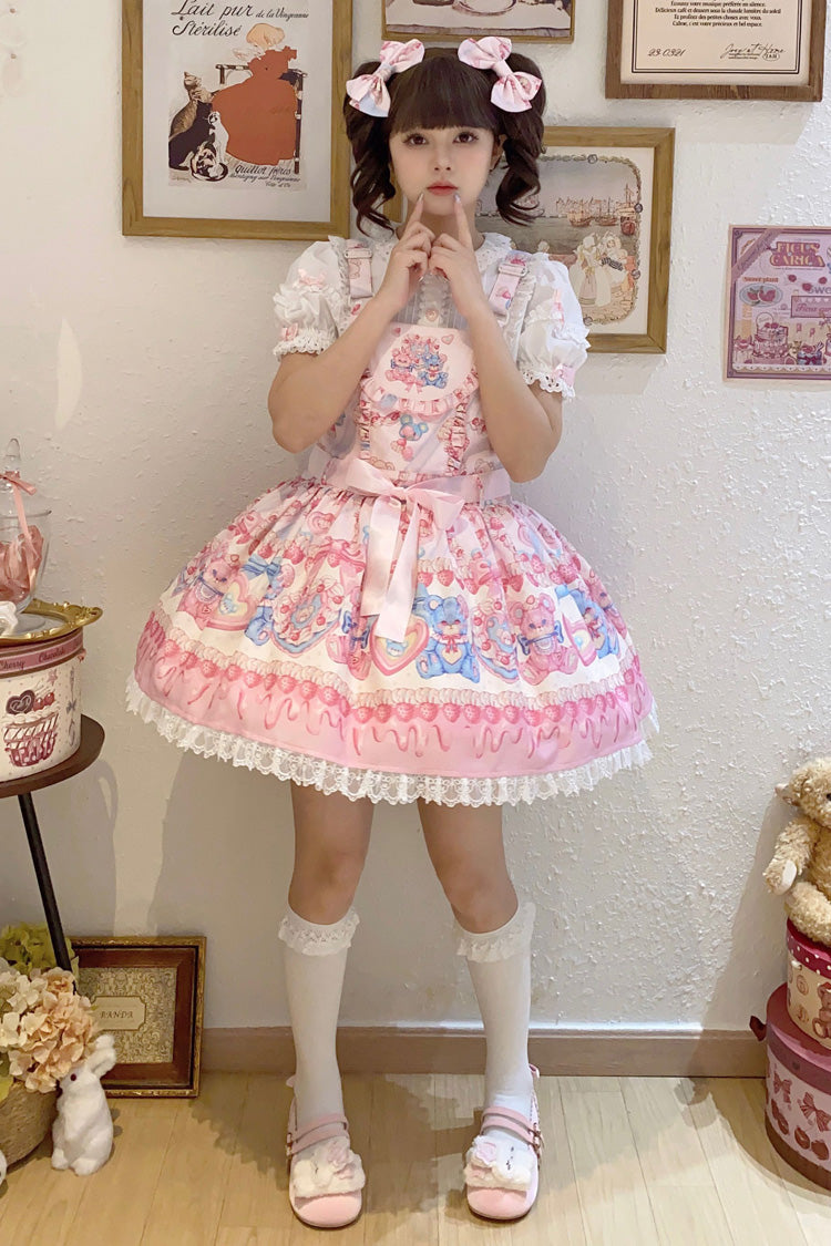 Gothic Lolita Dress - Milky Berry Bear Print Pink, Pink, Sweet Style, Bow Detail - additional product view 9