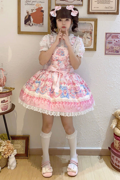 Gothic Lolita Dress - Milky Berry Bear Print Pink, Pink, Sweet Style, Bow Detail - additional product view 9