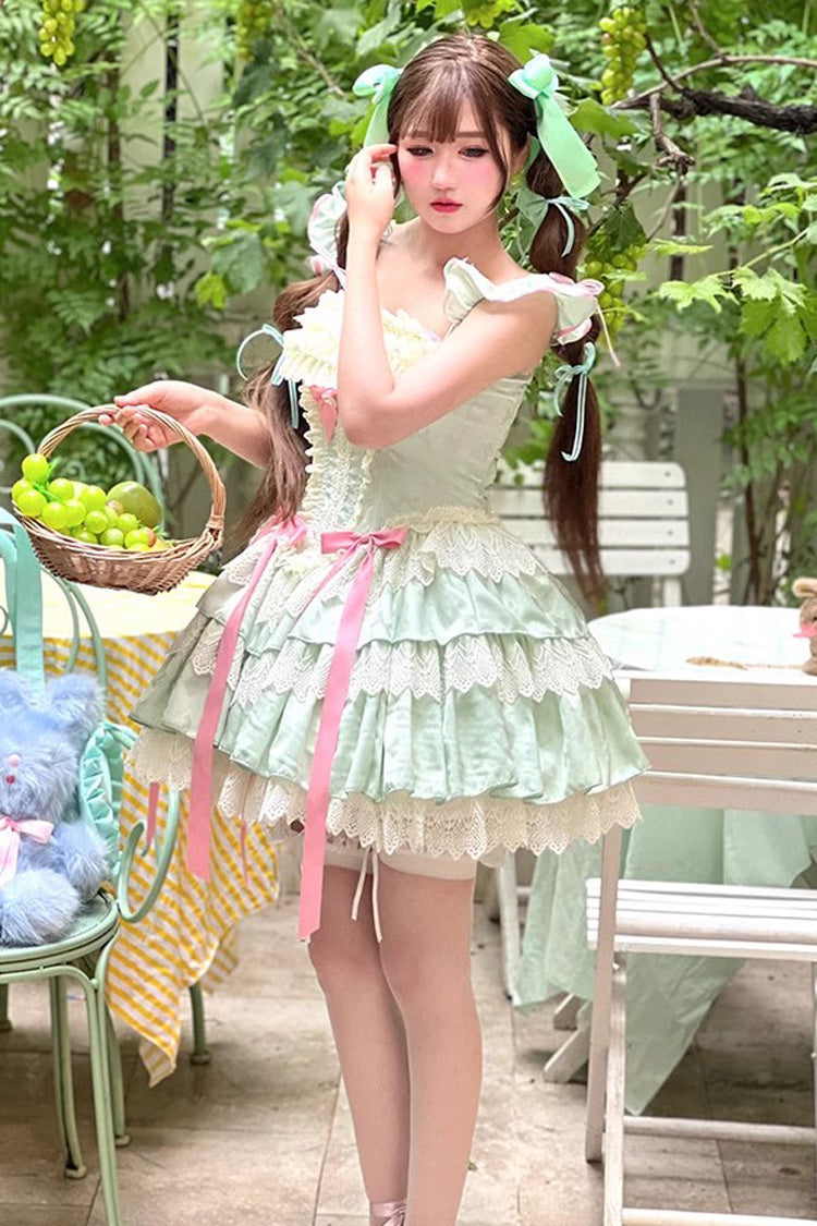 Gothic Lolita Dress - Mints, Green, Ballet-Inspired Style, Bow Detail, Lace Trim - additional product view 7