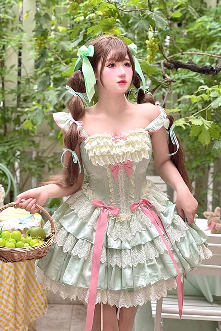 Gothic Lolita Dress - Mints, Green, Ballet-Inspired Style, Bow Detail, Lace Trim - main product image