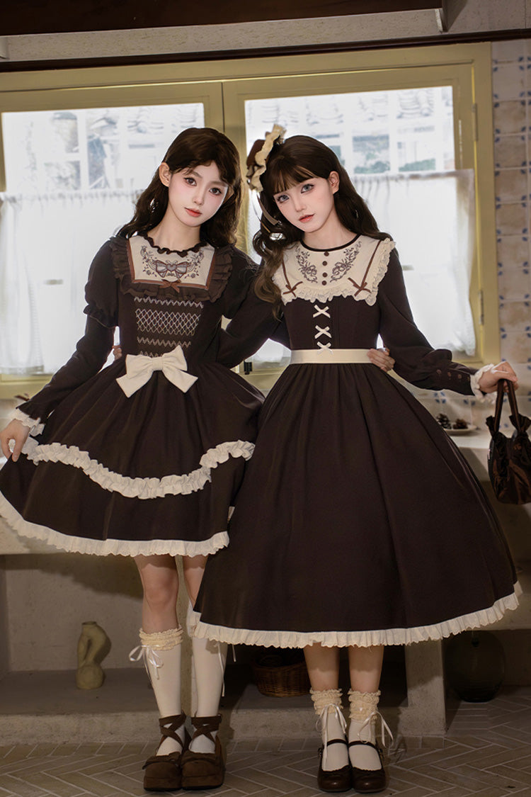 Gothic Lolita Dress - Miss Brown, Brown, Short Version, Short Length, Long Sleeves - additional product view 2