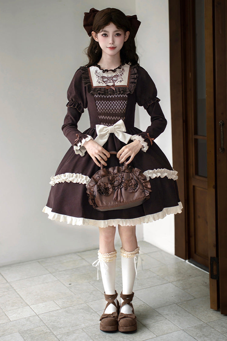 Gothic Lolita Dress - Miss Brown, Brown, Short Version, Short Length, Long Sleeves - additional product view 4