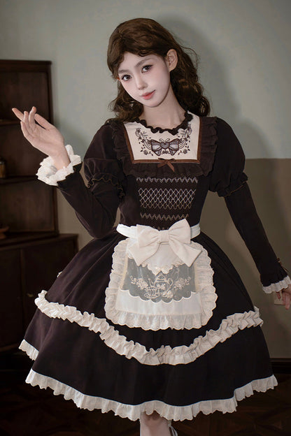 Gothic Lolita Dress - Miss Brown, Brown, Short Version, Short Length, Long Sleeves - main product image