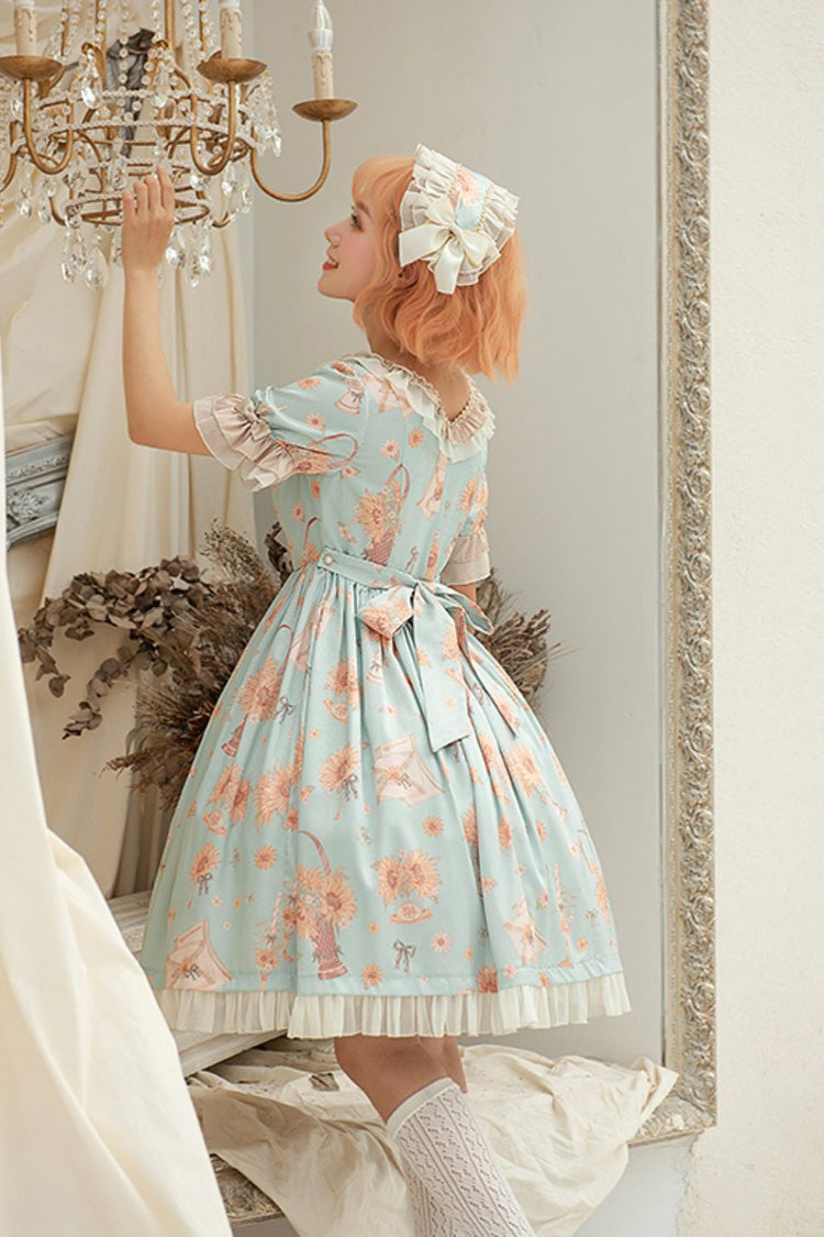 Gothic Lolita Dress - Miss Sunflower, Green, Bow Detail, Ruffled, Printed - additional product view 2