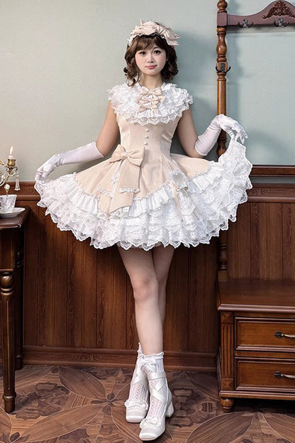 Gothic Lolita Dress - Miss Tsundere, Champagne, Lace Trim, Ruffled, Layered - additional product view 2