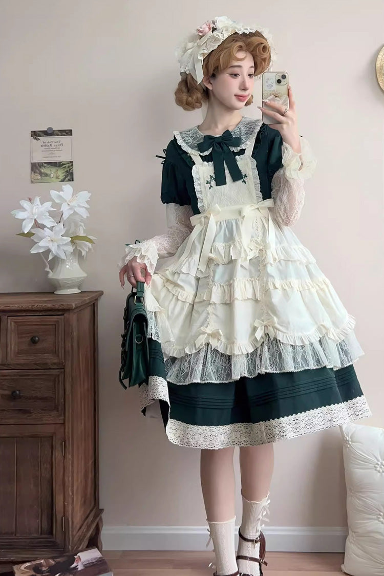Gothic Lolita Dress - Mist Over Flowers Along The Path, Green, Sweet Style, Bow Detail - additional product view 2