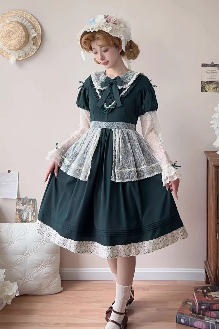Gothic Lolita Dress - Mist Over Flowers Along The Path, Green, Sweet Style, Bow Detail - additional product view 3