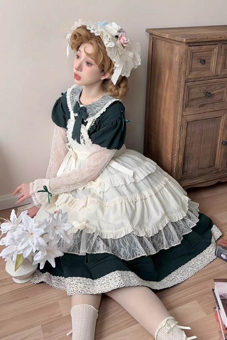 Gothic Lolita Dress - Mist Over Flowers Along The Path, Green, Sweet Style, Bow Detail - additional product view 4