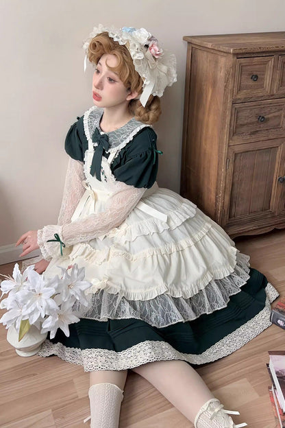 Gothic Lolita Dress - Mist Over Flowers Along The Path, Green, Sweet Style, Bow Detail - additional product view 4
