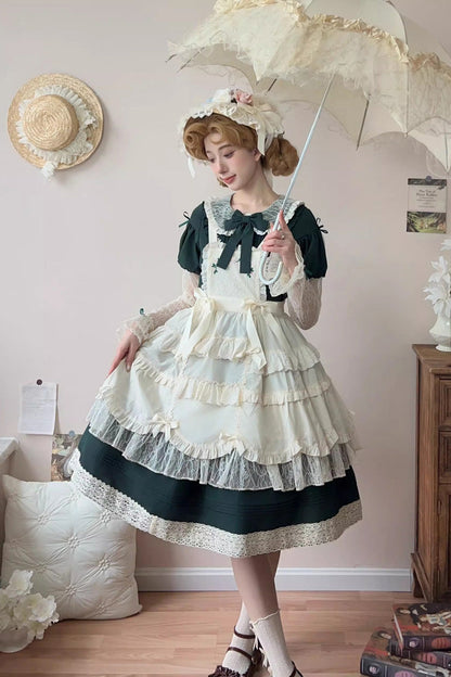 Gothic Lolita Dress - Mist Over Flowers Along The Path, Green, Sweet Style, Bow Detail - additional product view 5