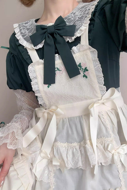 Gothic Lolita Dress - Mist Over Flowers Along The Path, Green, Sweet Style, Bow Detail - additional product view 6