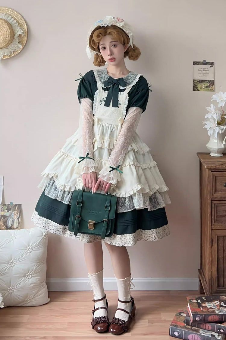 Gothic Lolita Dress - Mist Over Flowers Along The Path, Green, Sweet Style, Bow Detail - main product image