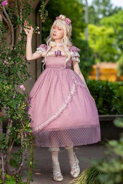 Gothic Lolita Dress - Moon Goddess *mediana*, Pink, Ruffled, Printed, Sweet Style - additional product view 2