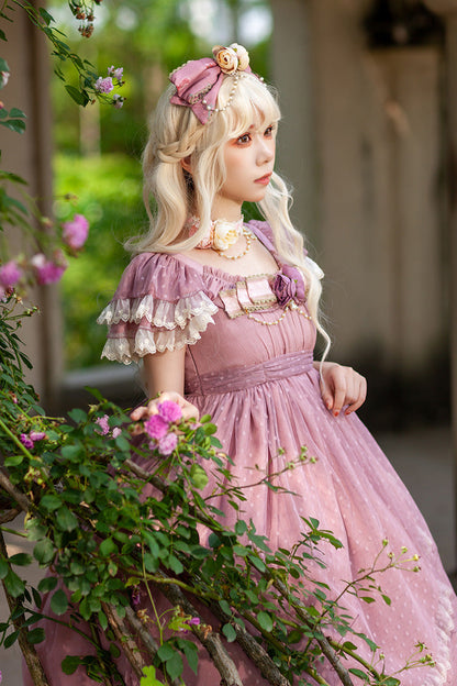 Gothic Lolita Dress - Moon Goddess *mediana*, Pink, Ruffled, Printed, Sweet Style - additional product view 3