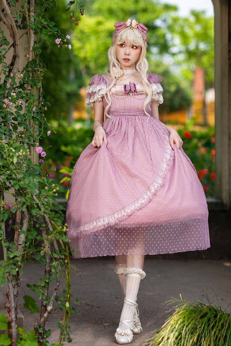 Gothic Lolita Dress - Moon Goddess *mediana*, Pink, Ruffled, Printed, Sweet Style - main product image